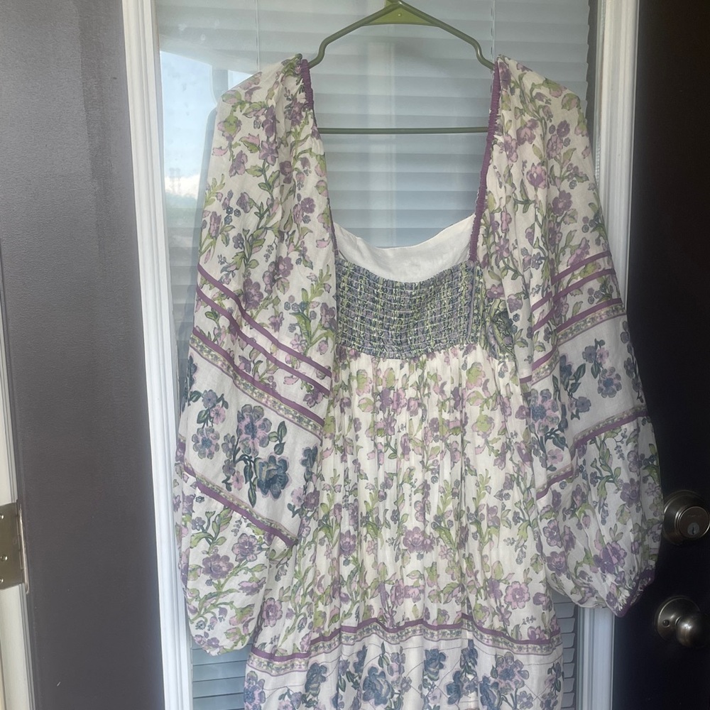 Floral Boho Peasant Dress in Lavender & Green - Picture 5 of 10